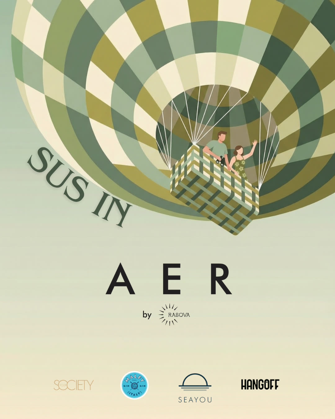 Afiș Sus în AER: balon verde olive