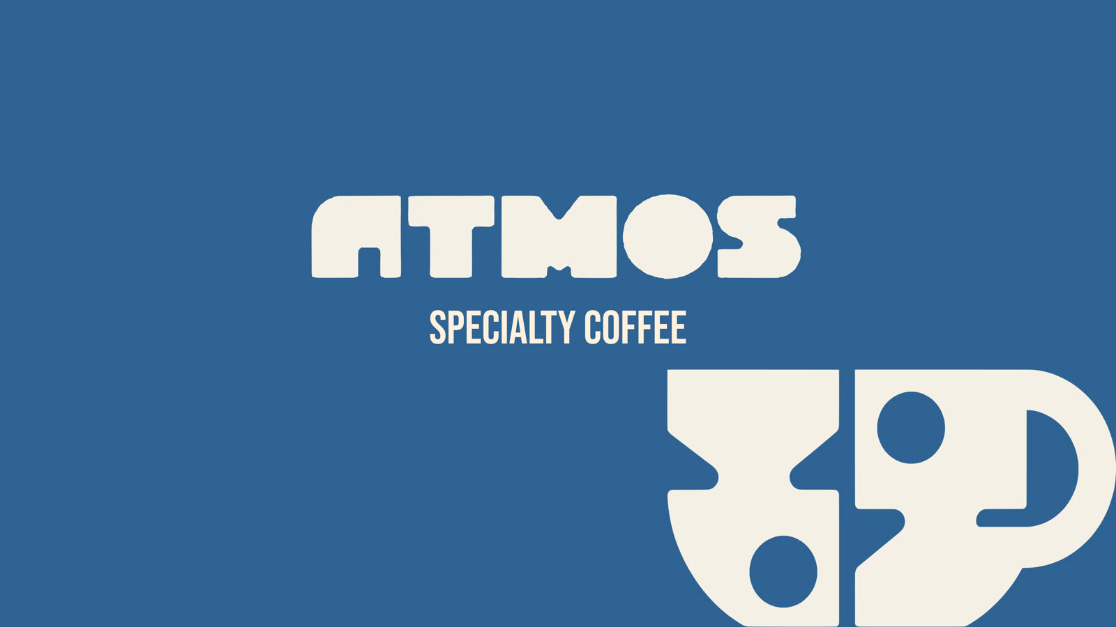 Slide din ghidul de brand. Atmos Specialty Coffee pe albastru