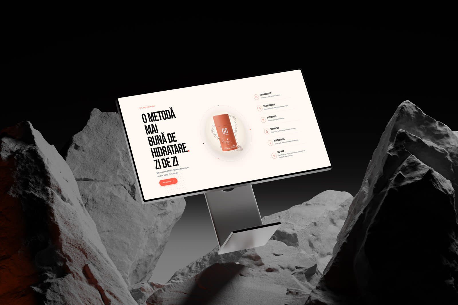 The GO Labs site on screen, among the rocks: