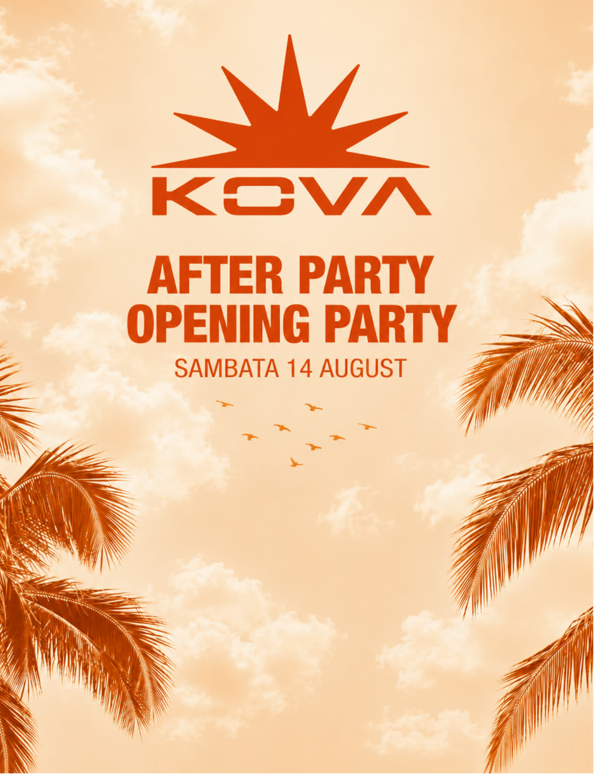 Afișul Kova: after party opening party, cu palmieri